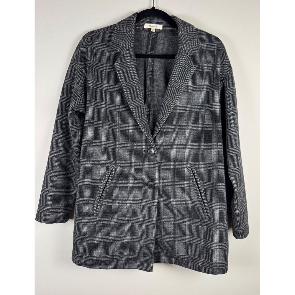 Madewell Womens Grey Glen Plaid Knit Blazer Jacket XS Two Button Notch Lapel